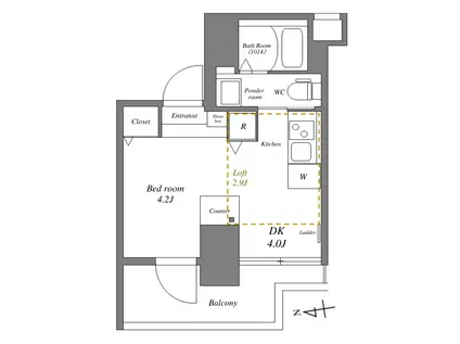 TRIANGLE千歳船橋(1DK/3階)の間取り写真