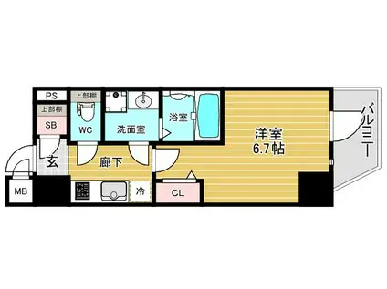 ファーストフィオーレ難波南アルマ(1K/7階)の間取り写真