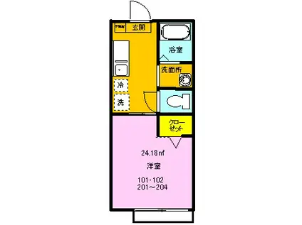 シャーメゾン穴川(1K/2階)の間取り写真