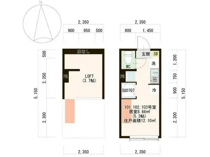 リベルテラス池袋本町 IOT 独洗付 フリー 100有(ワンルーム/1階)の間取り写真
