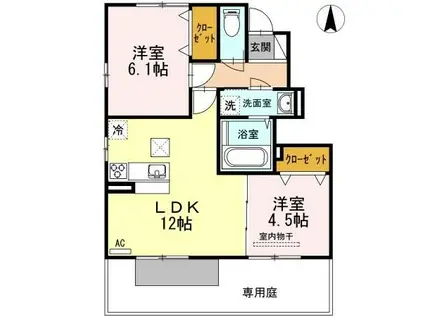 セジュール雅 B棟(2LDK/1階)の間取り写真