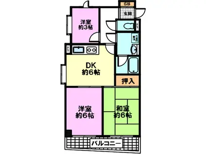 ベルメゾン上筒井(3DK/3階)の間取り写真