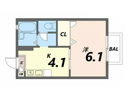 オークタウン書写 D棟(1K/1階)の間取り写真