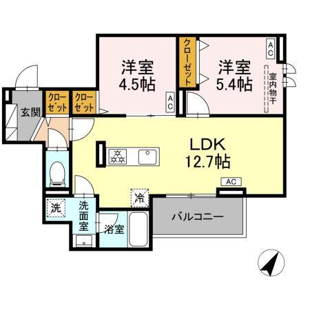 セレスティア細田C(2LDK/3階)の間取り写真