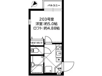 リーヴェルポート横浜三ツ沢II(1K/2階)の間取り写真