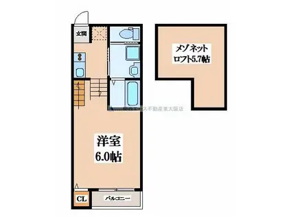 ハーモニーテラス瓜生堂(1K/2階)の間取り写真