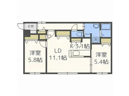 CHOU CHOU新琴似(2LDK/1階)の間取り写真