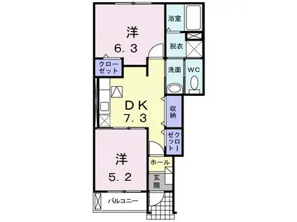 メゾン・ジェルメII(2DK/1階)の間取り写真