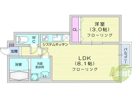 ESCONDIT卸町1(1LDK/1階)の間取り写真