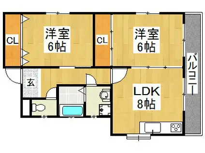 マンション藤II(2LDK/1階)の間取り写真