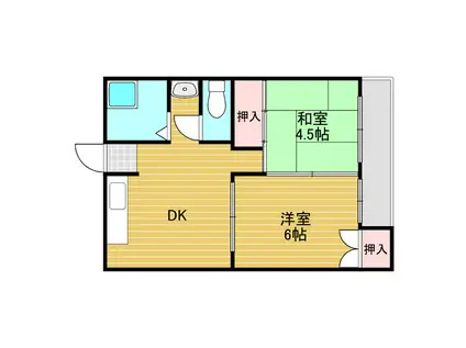 中之島ハイツ(2DK/1階)の間取り写真