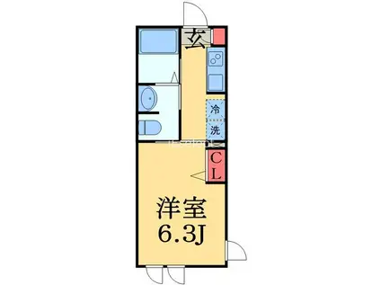 PROUD COURT 稲毛(1K/1階)の間取り写真