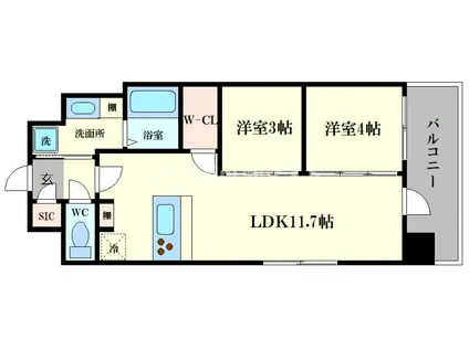 アーバネックス新町(2LDK/2階)の間取り写真