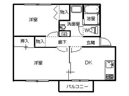 グランシャリオトビタ(2DK/1階)の間取り写真