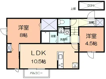 東急田園都市線 梶が谷駅 徒歩6分 2階建 築5年(2LDK/2階)の間取り写真