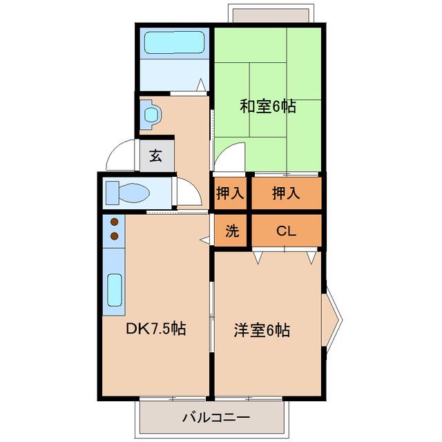 トゥインクルコートⅢ(2DK/2階)の間取り写真