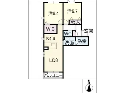 KIITOS SQUARE(2LDK/2階)の間取り写真