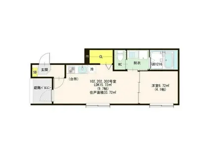 ブライト6藤江(1LDK/2階)の間取り写真