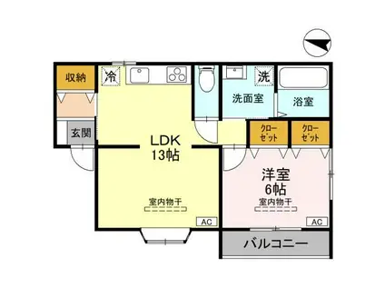 NEW LEAVES(1LDK/2階)の間取り写真