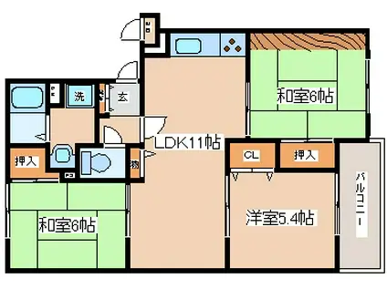 イーストヒルズ平野(3LDK/3階)の間取り写真