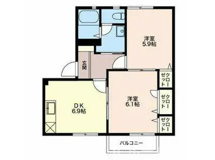 パストラル新光町I(2DK/1階)の間取り写真