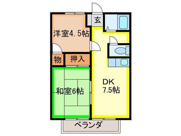 ワシダハイツ槻田(2DK/2階)の間取り写真