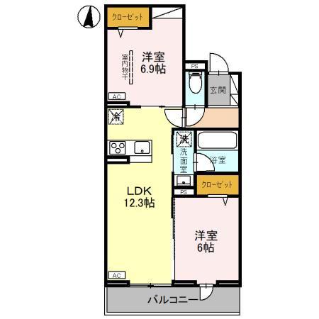 リヴェール・パルコ(2LDK/2階)の間取り写真