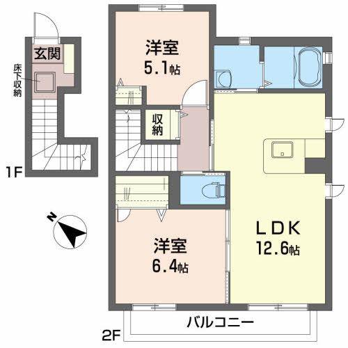 アムールコートIIIC(2LDK/2階)の間取り写真