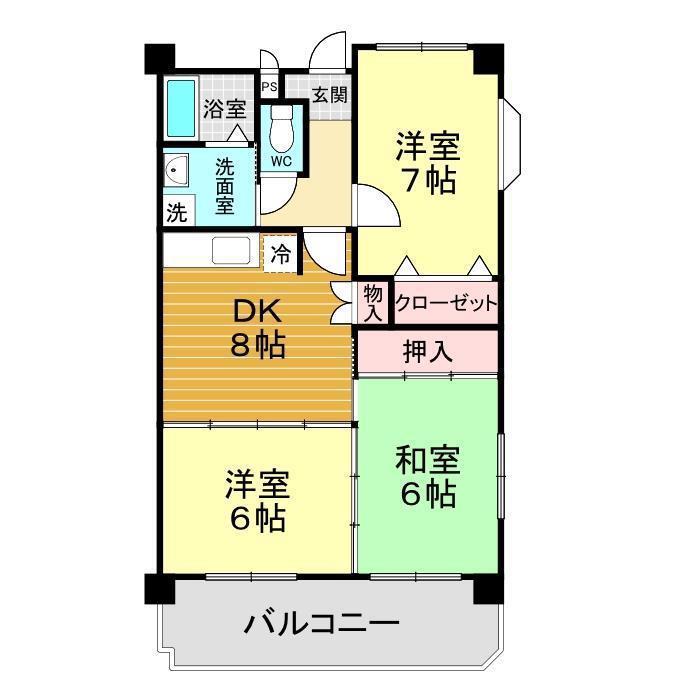 ウエルス富任II(3DK/2階)の間取り写真