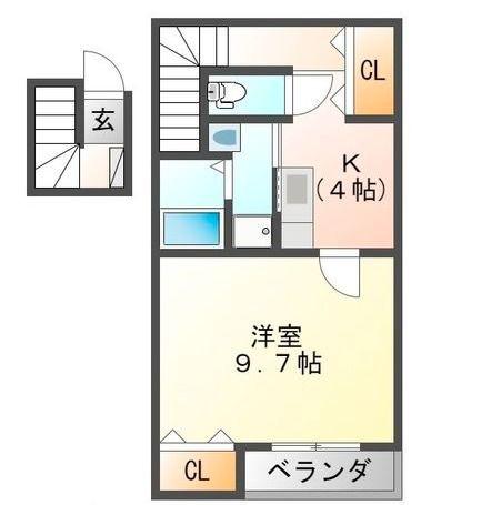 ヴァ・ヴェーネ(1K/2階)の間取り写真