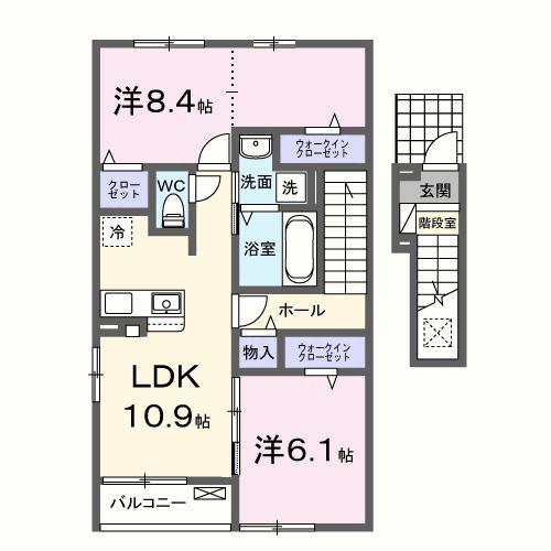 メゾンド・プチ・フルールXII(2LDK/2階)の間取り写真