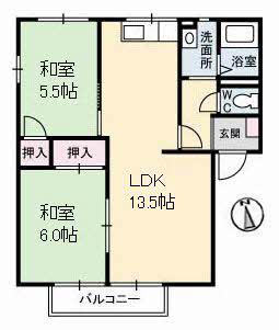 サンハイツ幕山A棟(2LDK/1階)の間取り写真