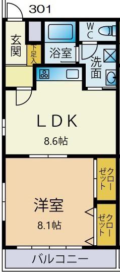 ルミネミワI(1LDK/3階)の間取り写真