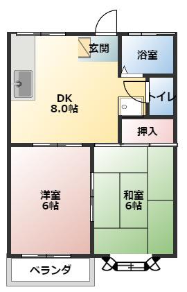 コーポ朝日・玉穂B(2DK/1階)の間取り写真