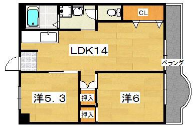 レジデンス松栄I(2LDK/6階)の間取り写真