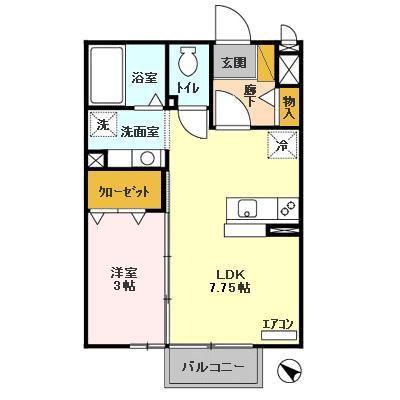 セジュール水彩(1DK/2階)の間取り写真