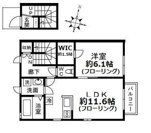 ユーアイヴィレッジ(1LDK/2階)の間取り写真