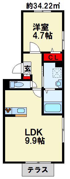 ザ・レジデンスD-ROOM守恒(1LDK/1階)の間取り写真