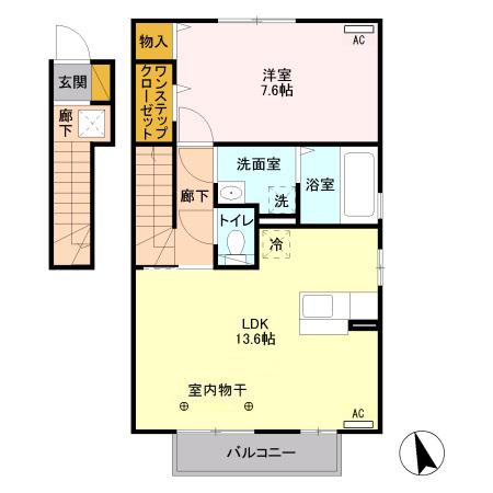 グレイスコート雅B(1LDK/2階)の間取り写真