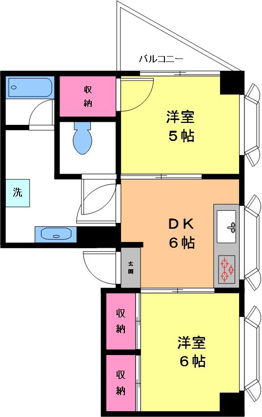 関島マンション(2DK/5階)の間取り写真