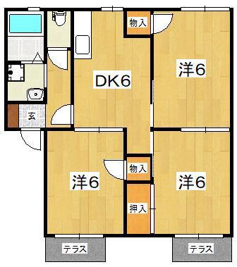 ロイヤルパレスB(3DK/1階)の間取り写真