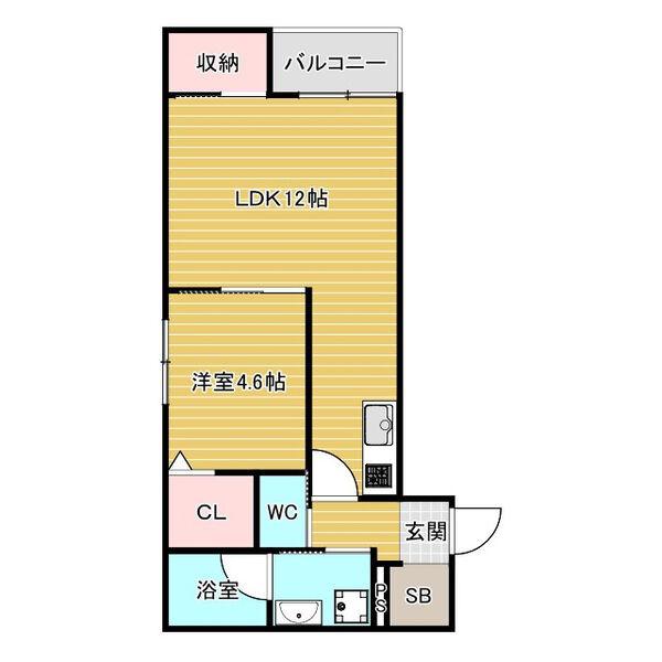 CHATON美穂ケ丘(1LDK/2階)の間取り写真