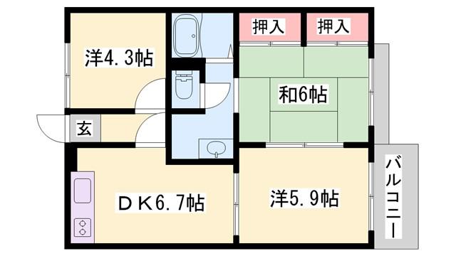 ガーデンハイツ緑ヶ丘D(3DK/2階)の間取り写真