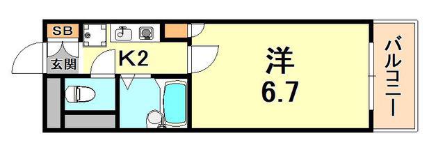 パルミナード弓木(1K/2階)の間取り写真