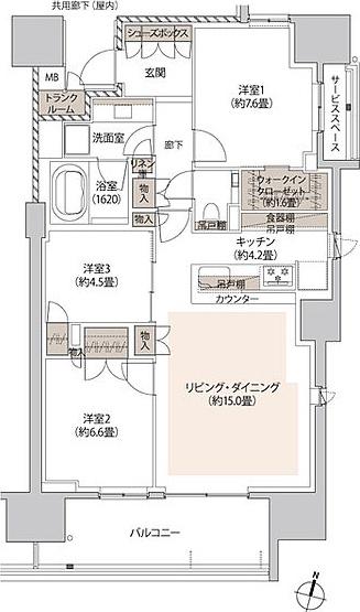 ザ・パークハウス本郷(3LDK/2階)の間取り写真