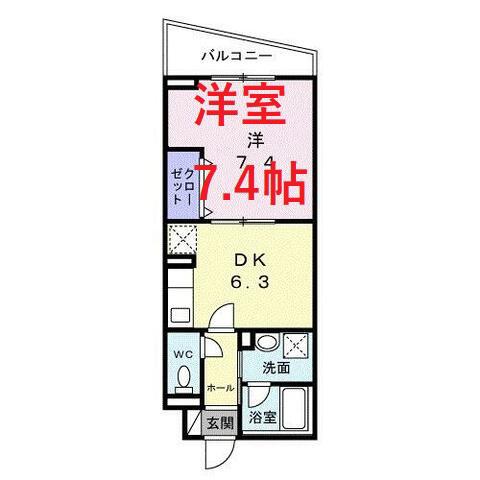 クレメントリバー(1DK/1階)の間取り写真