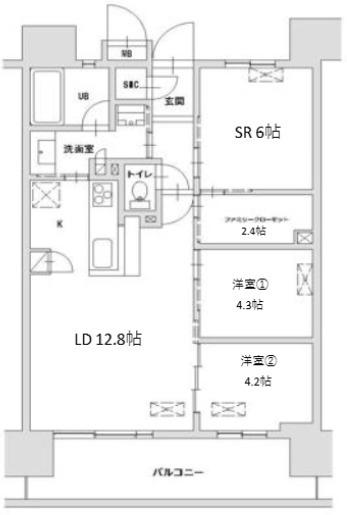 八王子レジデンス(2SLDK/11階)の間取り写真