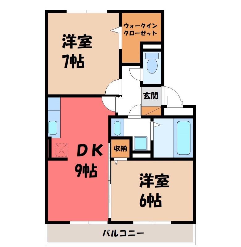 エスポワール(2DK/2階)の間取り写真