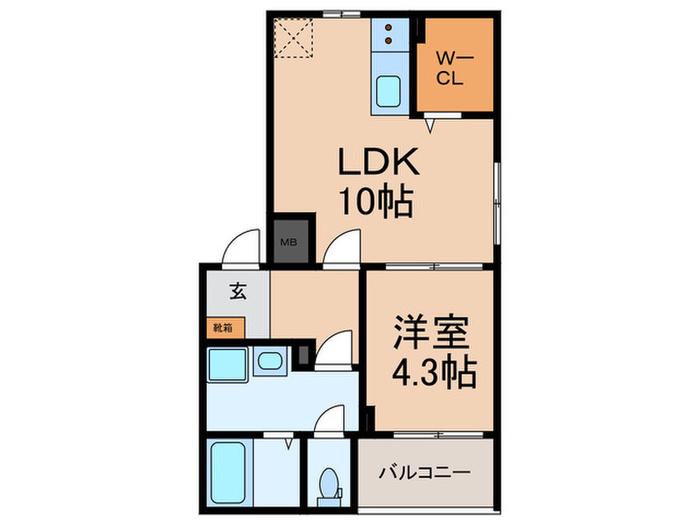 ハートウェル(1LDK/3階)の間取り写真