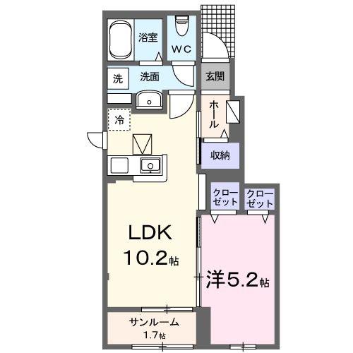 マニフィーク(1LDK/1階)の間取り写真